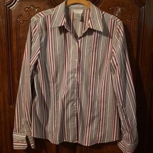 Large multi colored pinned striped blouse by George